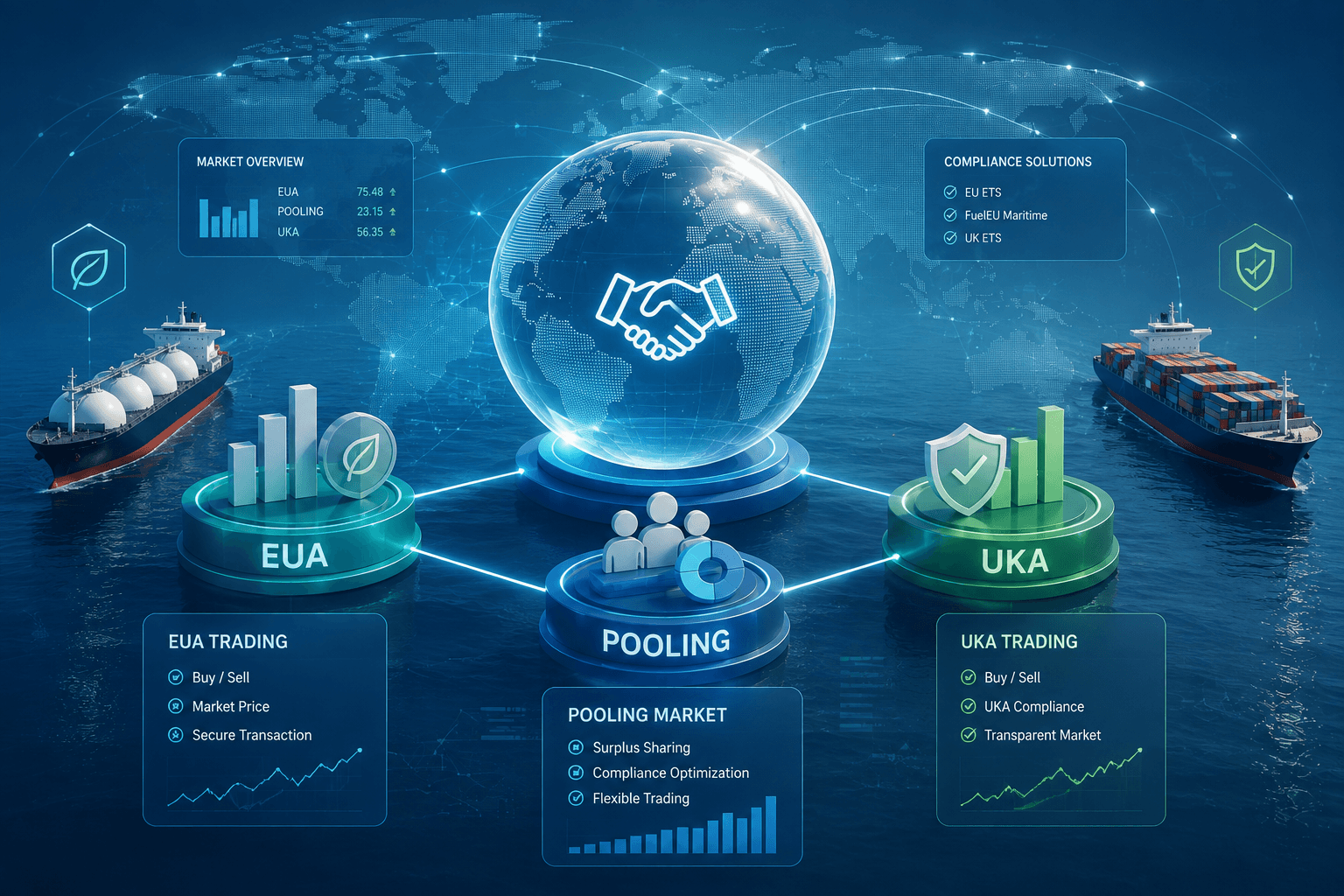Trading · EUA, FuelEU Pooling & UKA service illustration